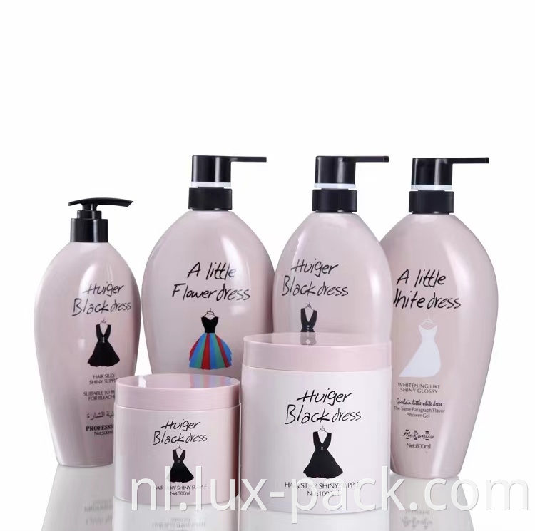 Groothandel Pet Pink Pink Plastic Luxe Lotionpompfles Plastic vormige shampoo fles en conditionerverpakking